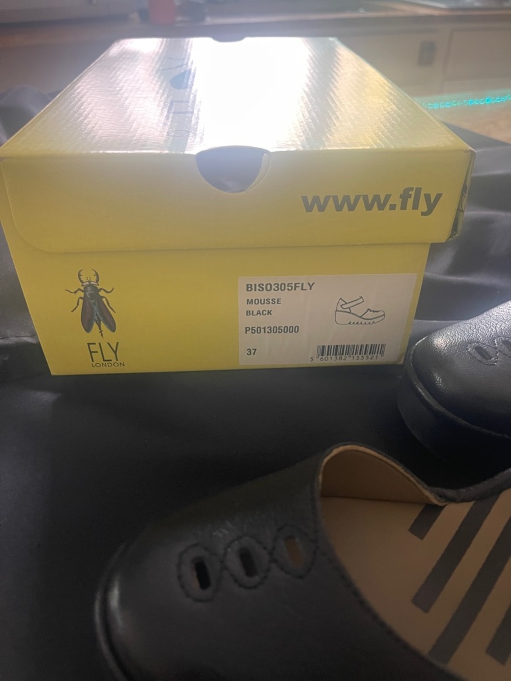 Fly London Black Leather Mary Jane Wedge